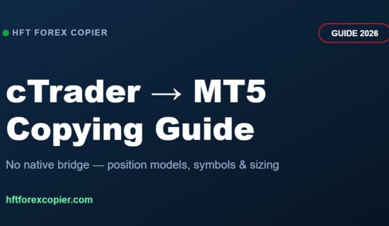 Diagram of copying trades from a cTrader account to an MT5 account through a trade copier