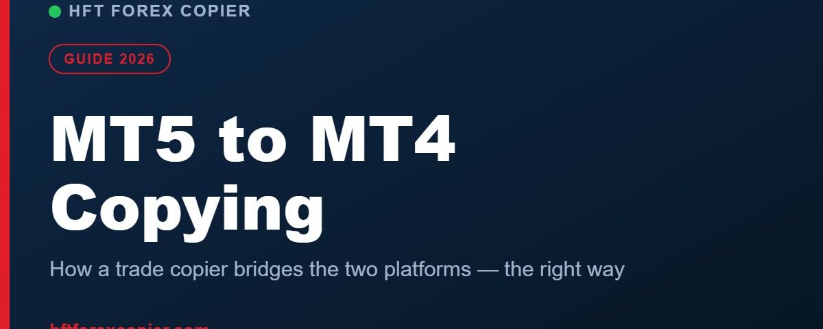 Banner em formato de diagrama para uma guia sobre como copiar transações do MT5 para o MT4