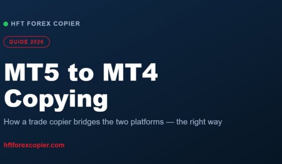 Diagram-style banner for a guide on copying trades from MT5 to MT4